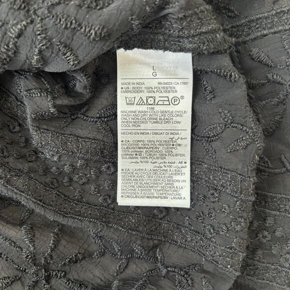 Old Navy Womens Black Floral Embroidery Blouse L Black Sheer Boho Flowy Cruise - Picture 10 of 13